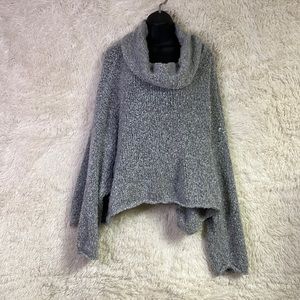 Free People BFF crop sweater, lightly used, cowl neck, light blue/grey color